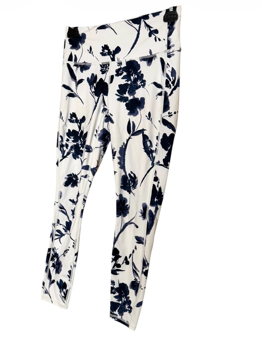 Athleta White Leggings with Navy Floral Print